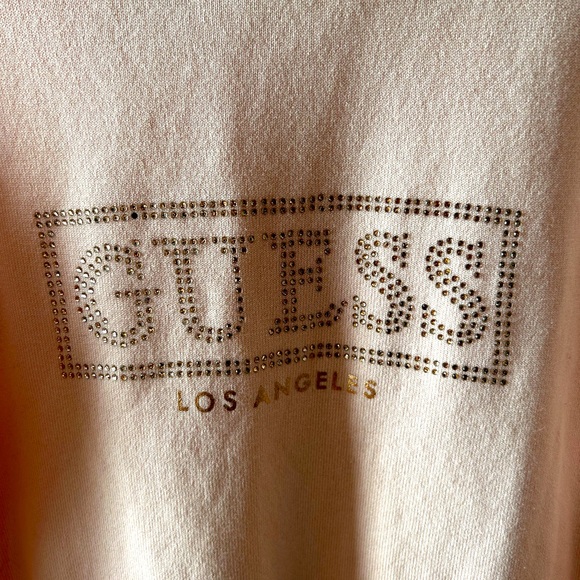 GUESS sweater Light Peachy Pink long sleeves top Metallic words - Picture 2 of 6